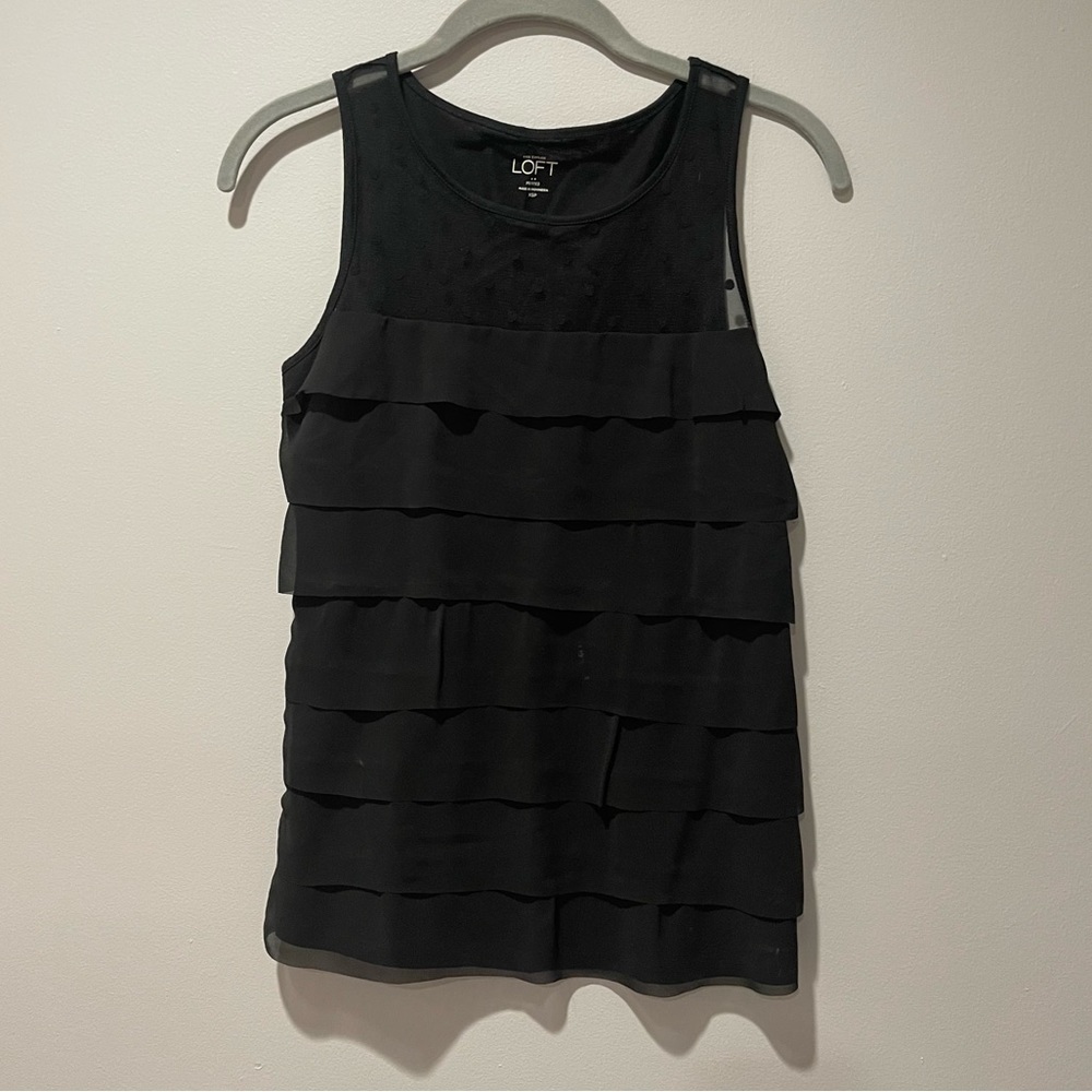 Ann Taylor Loft Black Ruffle Blouse